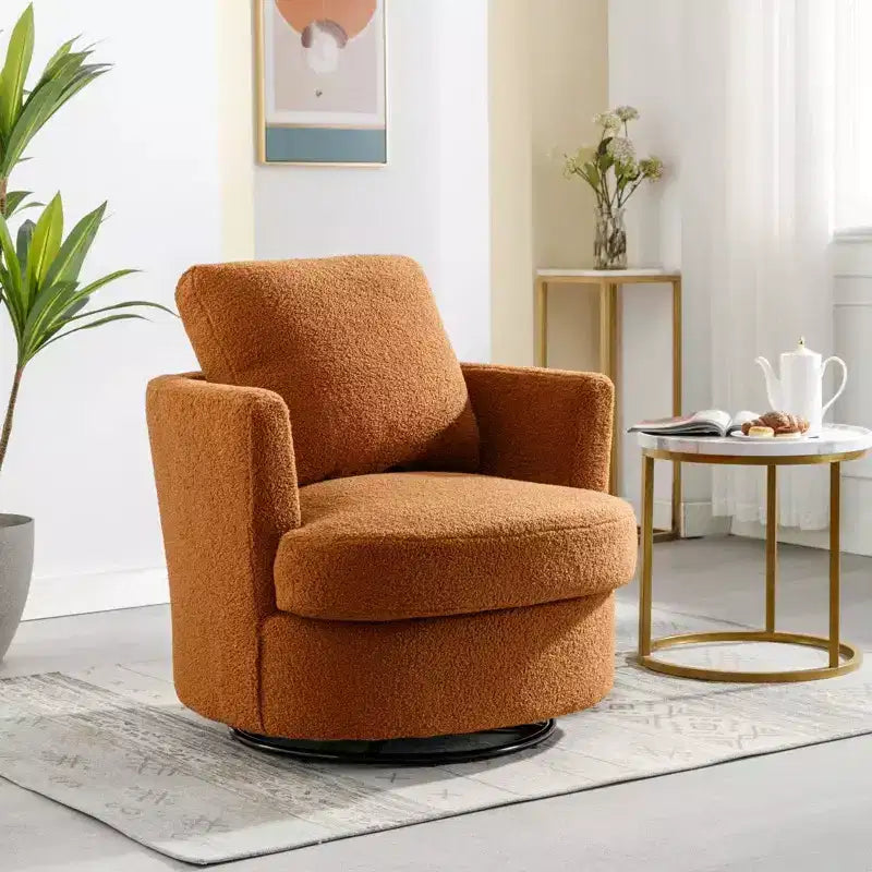 Fauteuil d'appoint pivotant en bouclette, 81 cm de large, cadre en bois et acier, capacité de 136 kg