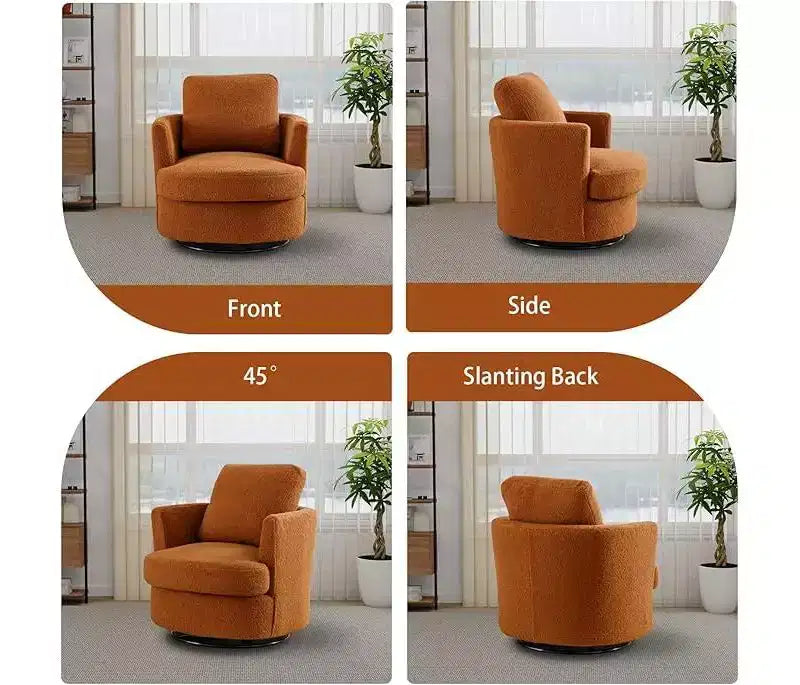 Fauteuil d'appoint pivotant en bouclette, 81 cm de large, cadre en bois et acier, capacité de 136 kg