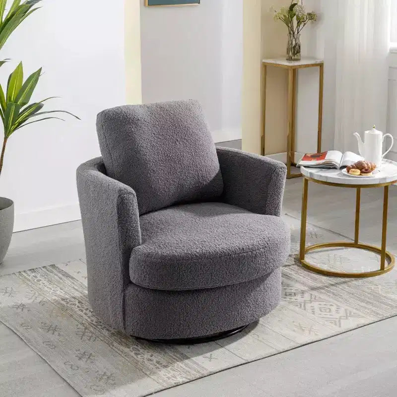 Fauteuil d'appoint pivotant en bouclette, 81 cm de large, cadre en bois et acier, capacité de 136 kg