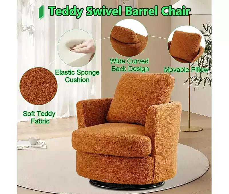Fauteuil d'appoint pivotant en bouclette, 81 cm de large, cadre en bois et acier, capacité de 136 kg