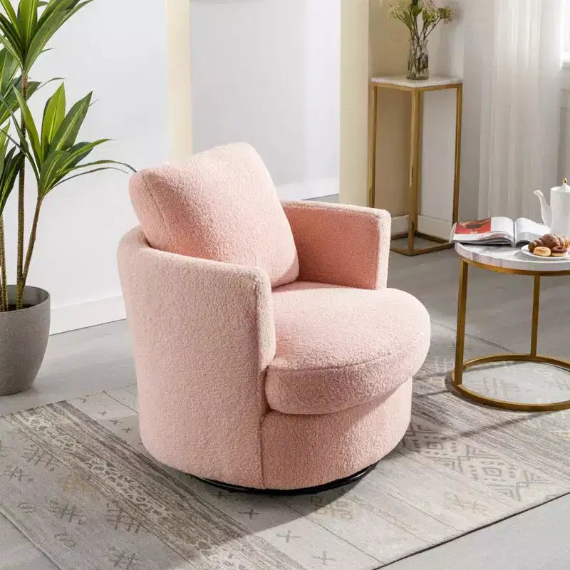 Fauteuil d'appoint pivotant en bouclette, 81 cm de large, cadre en bois et acier, capacité de 136 kg