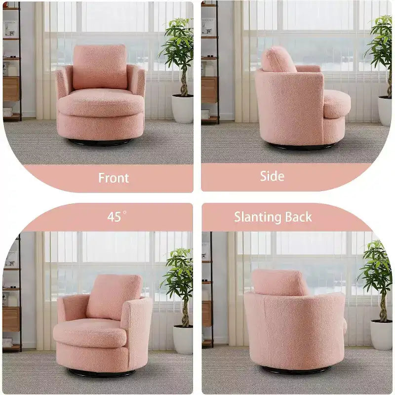 Fauteuil d'appoint pivotant en bouclette, 81 cm de large, cadre en bois et acier, capacité de 136 kg