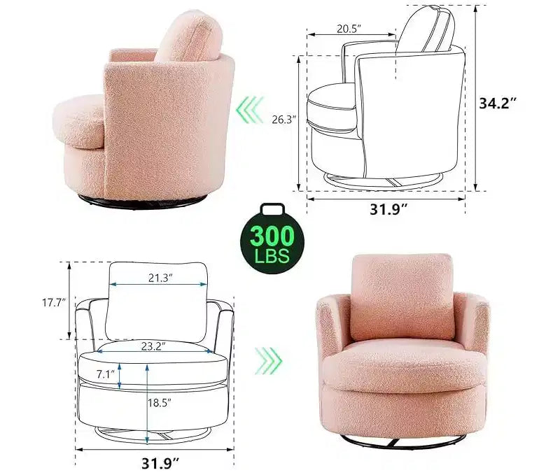 Fauteuil d'appoint pivotant en bouclette, 81 cm de large, cadre en bois et acier, capacité de 136 kg
