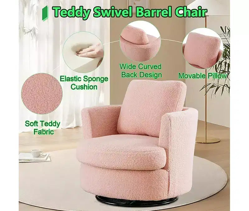 Fauteuil d'appoint pivotant en bouclette, 81 cm de large, cadre en bois et acier, capacité de 136 kg
