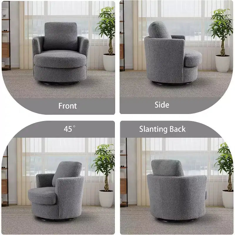 Fauteuil d'appoint pivotant en bouclette, 81 cm de large, cadre en bois et acier, capacité de 136 kg