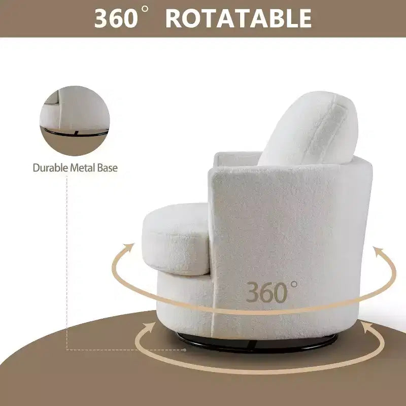 Fauteuil d'appoint pivotant en bouclette, 81 cm de large, cadre en bois et acier, capacité de 136 kg