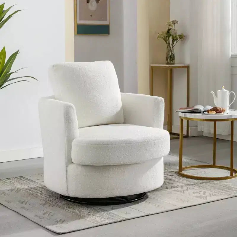 Fauteuil d'appoint pivotant en bouclette, 81 cm de large, cadre en bois et acier, capacité de 136 kg