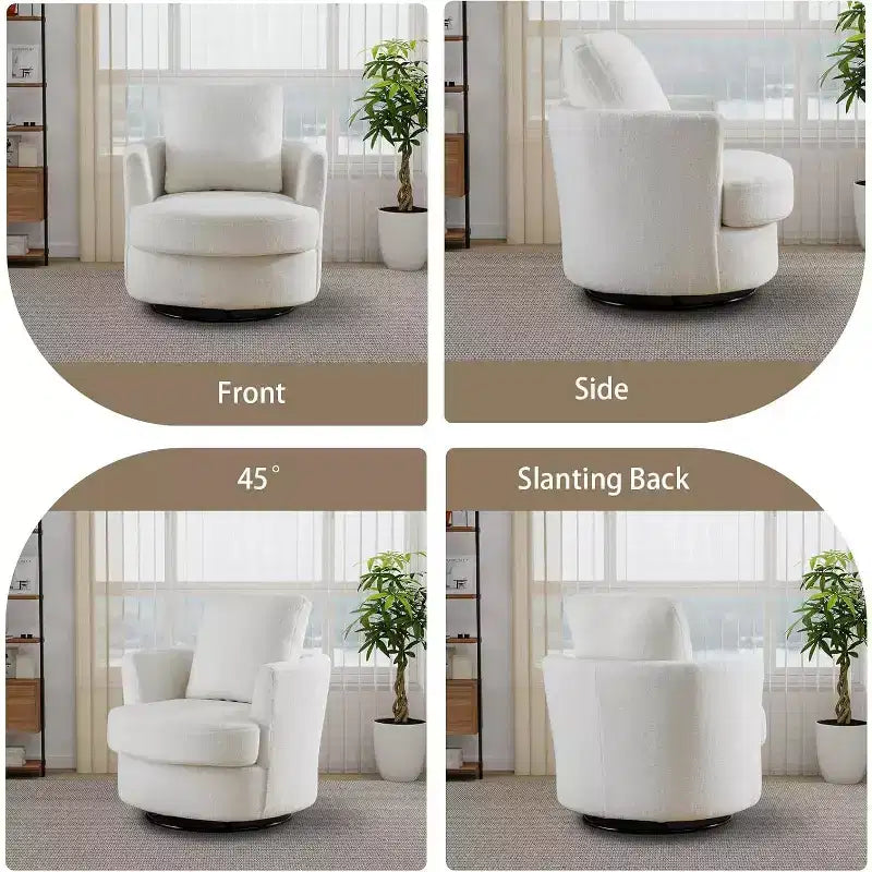 Fauteuil d'appoint pivotant en bouclette, 81 cm de large, cadre en bois et acier, capacité de 136 kg