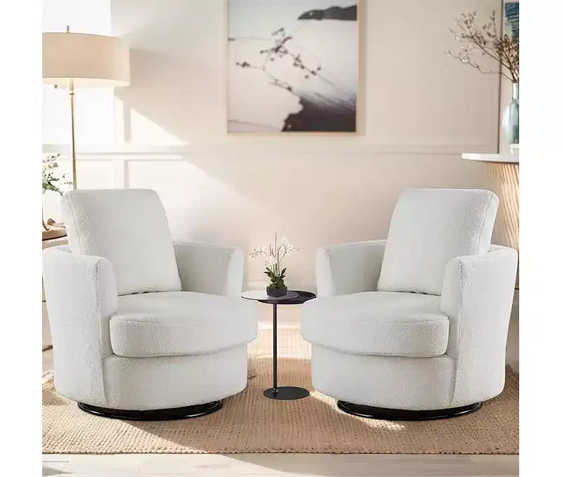 Fauteuil d'appoint pivotant en bouclette, 81 cm de large, cadre en bois et acier, capacité de 136 kg