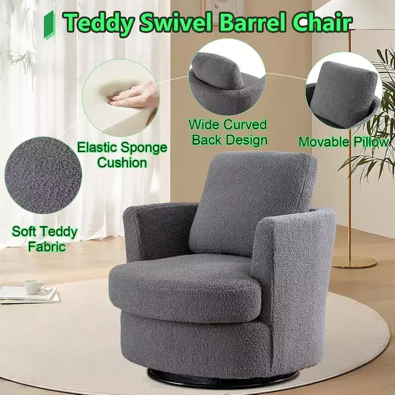 Fauteuil d'appoint pivotant en bouclette, 81 cm de large, cadre en bois et acier, capacité de 136 kg