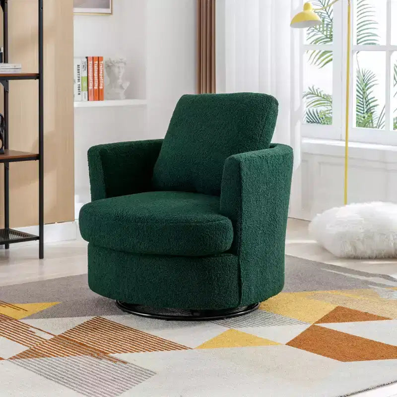 Fauteuil d'appoint pivotant en bouclette, 81 cm de large, cadre en bois et acier, capacité de 136 kg