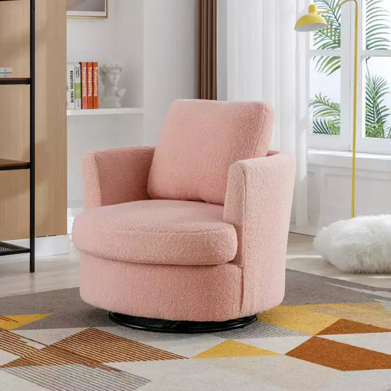 Fauteuil d'appoint pivotant en bouclette, 81 cm de large, cadre en bois et acier, capacité de 136 kg