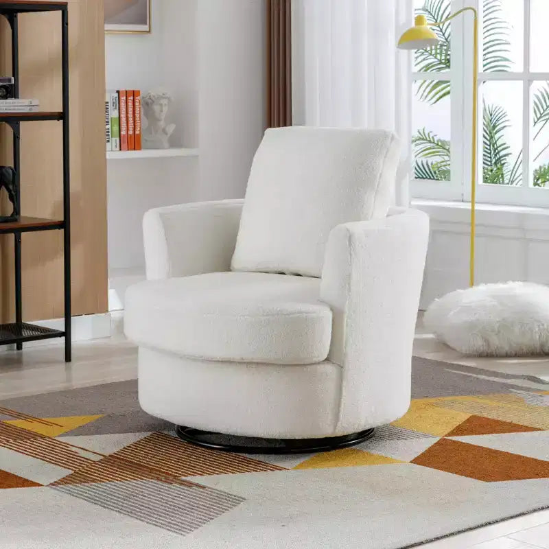 Fauteuil d'appoint pivotant en bouclette, 81 cm de large, cadre en bois et acier, capacité de 136 kg