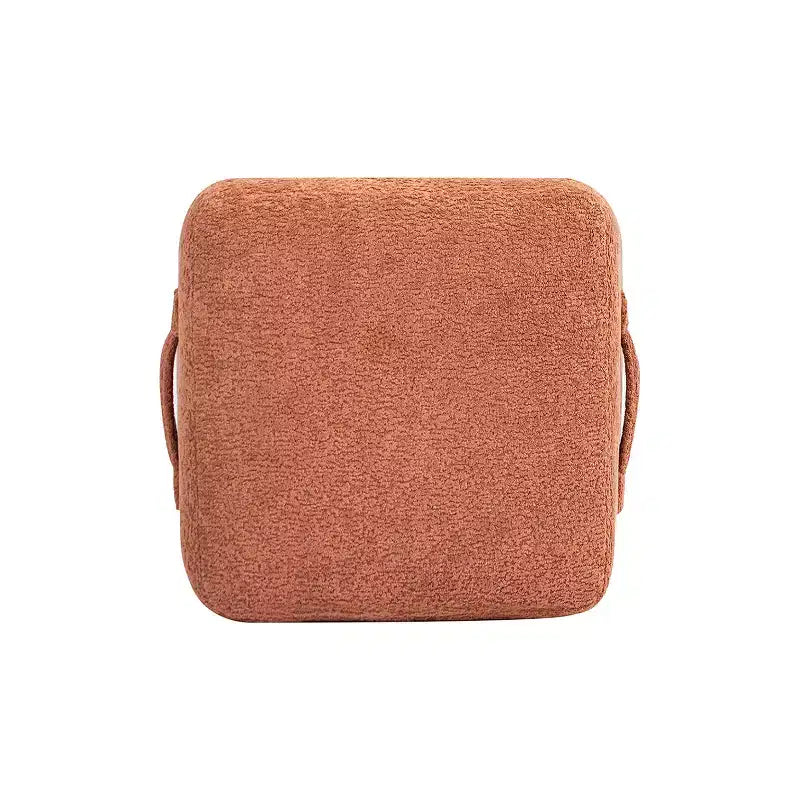 Pouf rembourré carré effilé 40 cm, en tissu peluche Teddy orange épicé