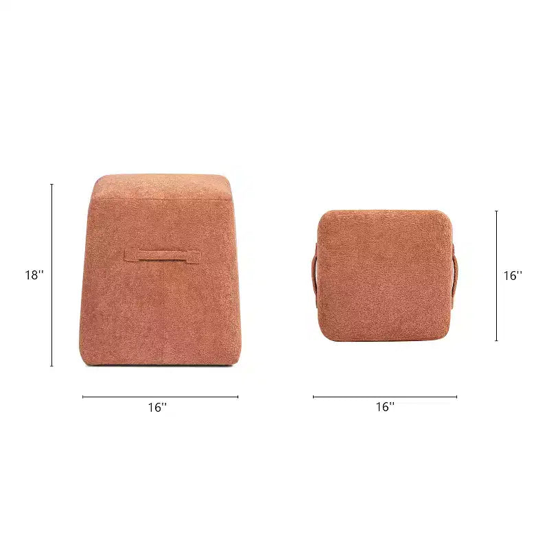 Pouf rembourré carré effilé 40 cm, en tissu peluche Teddy orange épicé