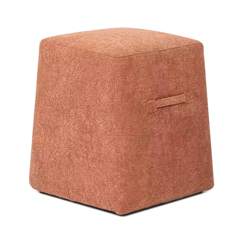 Pouf rembourré carré effilé 40 cm, en tissu peluche Teddy orange épicé