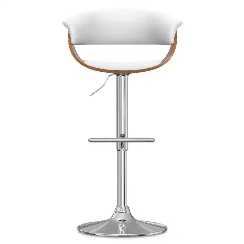 Tabouret de bar pivotant réglable, similicuir blanc, dossier rembourré en mousse, pieds en acier, hauteur comptoir à bar