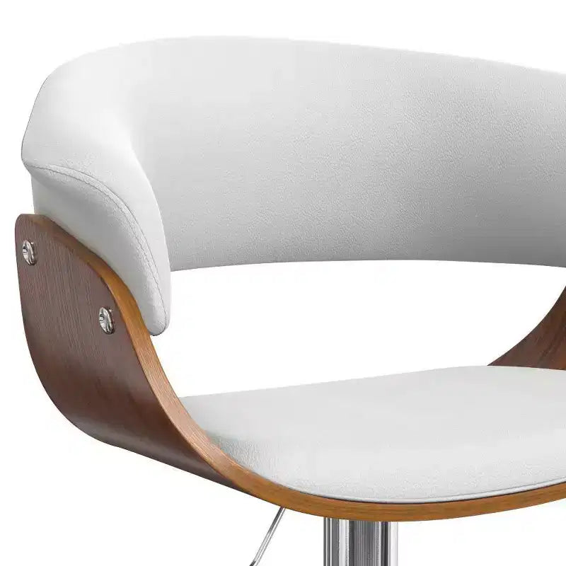 Tabouret de bar pivotant réglable, similicuir blanc, dossier rembourré en mousse, pieds en acier, hauteur comptoir à bar