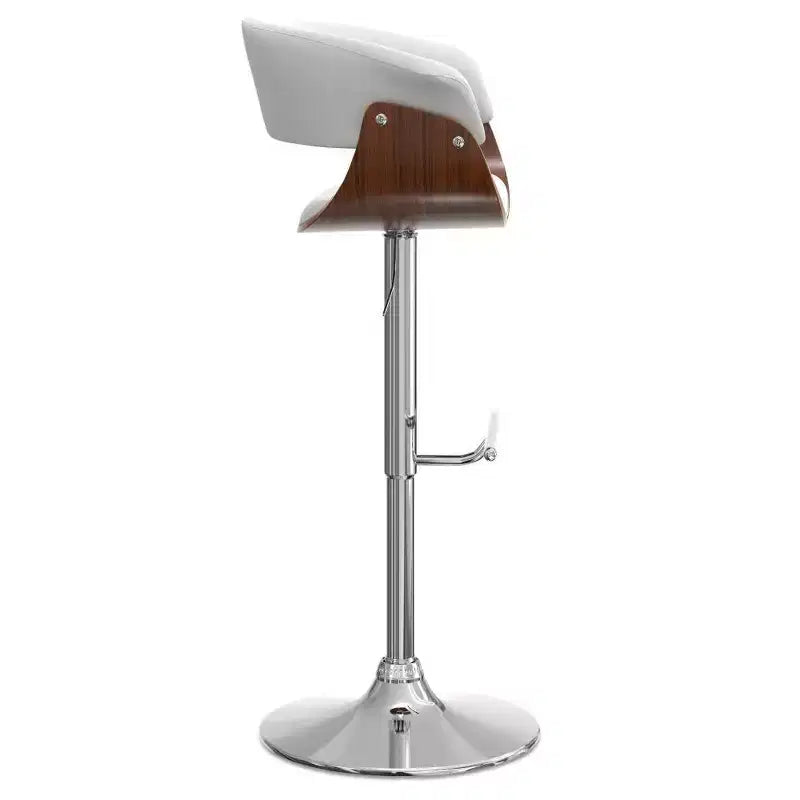 Tabouret de bar pivotant réglable, similicuir blanc, dossier rembourré en mousse, pieds en acier, hauteur comptoir à bar