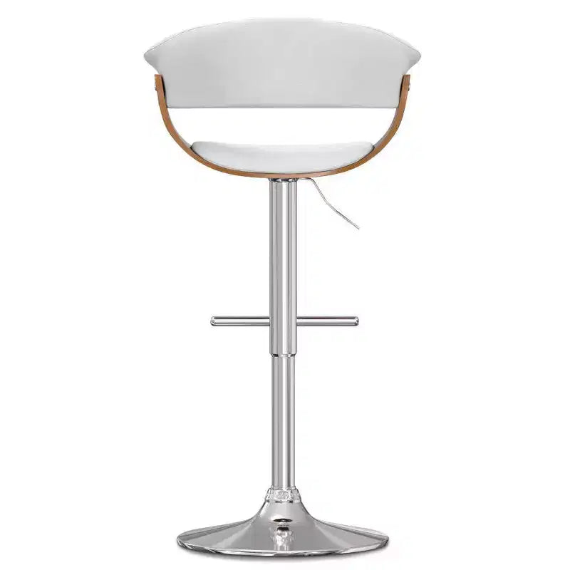 Tabouret de bar pivotant réglable, similicuir blanc, dossier rembourré en mousse, pieds en acier, hauteur comptoir à bar