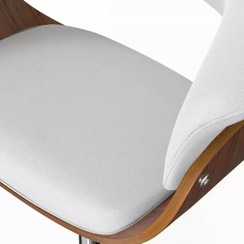 Tabouret de bar pivotant réglable, similicuir blanc, dossier rembourré en mousse, pieds en acier, hauteur comptoir à bar