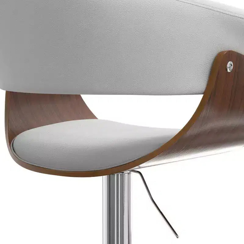 Tabouret de bar pivotant réglable, similicuir blanc, dossier rembourré en mousse, pieds en acier, hauteur comptoir à bar