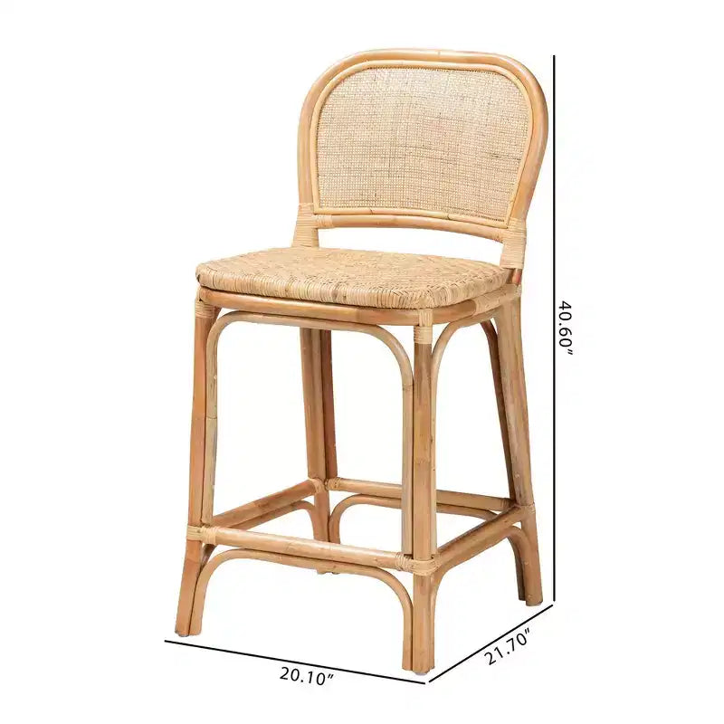 Tabouret de bar en rotin hauteur comptoir, Marron naturel, Hauteur fixe, Aucun assemblage requis, Nettoyage des taches