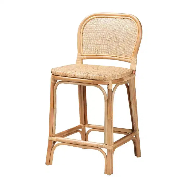 Tabouret de bar en rotin hauteur comptoir, Marron naturel, Hauteur fixe, Aucun assemblage requis, Nettoyage des taches