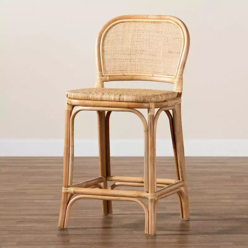 Tabouret de bar en rotin hauteur comptoir, Marron naturel, Hauteur fixe, Aucun assemblage requis, Nettoyage des taches