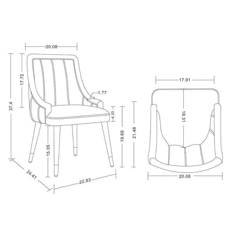 Chaise de salle à manger moderne capitonnée en velours et similicuir, structure en bois d'orme, gris, aucun assemblage requis.