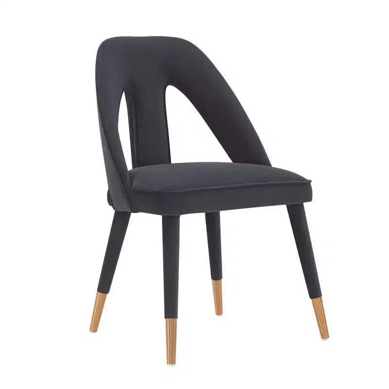 Chaise de salle à manger moderne en velours bleu nuit, structure en bois d'orme, embouts dorés, aucun assemblage requis