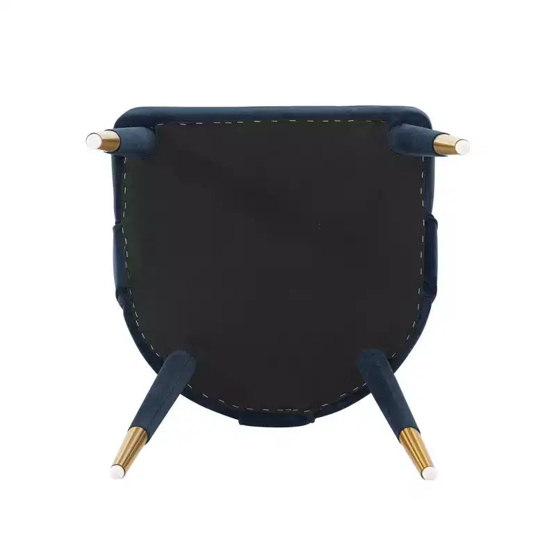 Chaise de salle à manger moderne en velours bleu nuit, structure en bois d'orme, embouts dorés, aucun assemblage requis