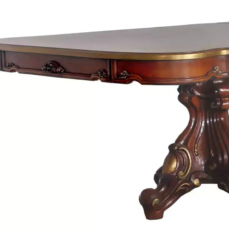 Table de salle à manger de 305 cm, finition chêne miel, double piédestal, 8 places
