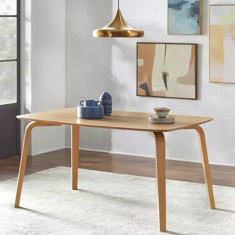 Table à manger rectangulaire, Chêne clair naturel, Design Mid-Century, 6 places