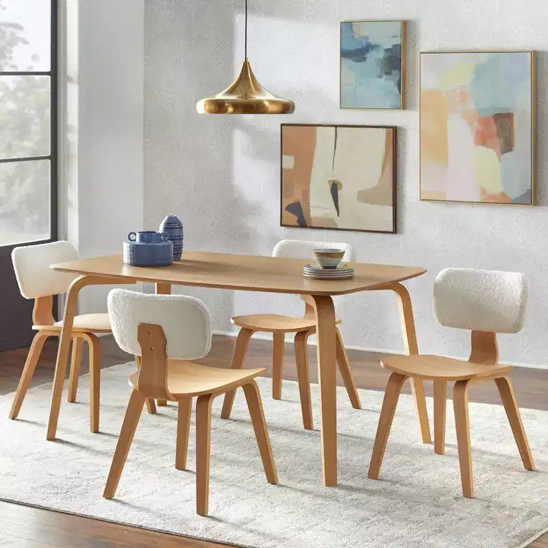 Table à manger rectangulaire, Chêne clair naturel, Design Mid-Century, 6 places