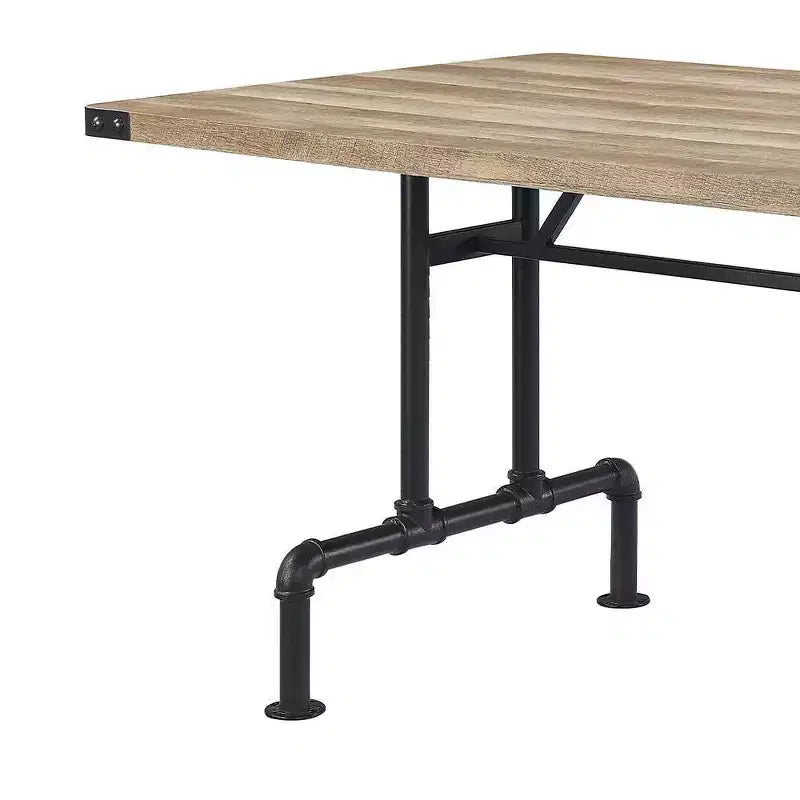 64" Dining Table, Oak and Sandy Black Finish, Industrial Farmhouse Style