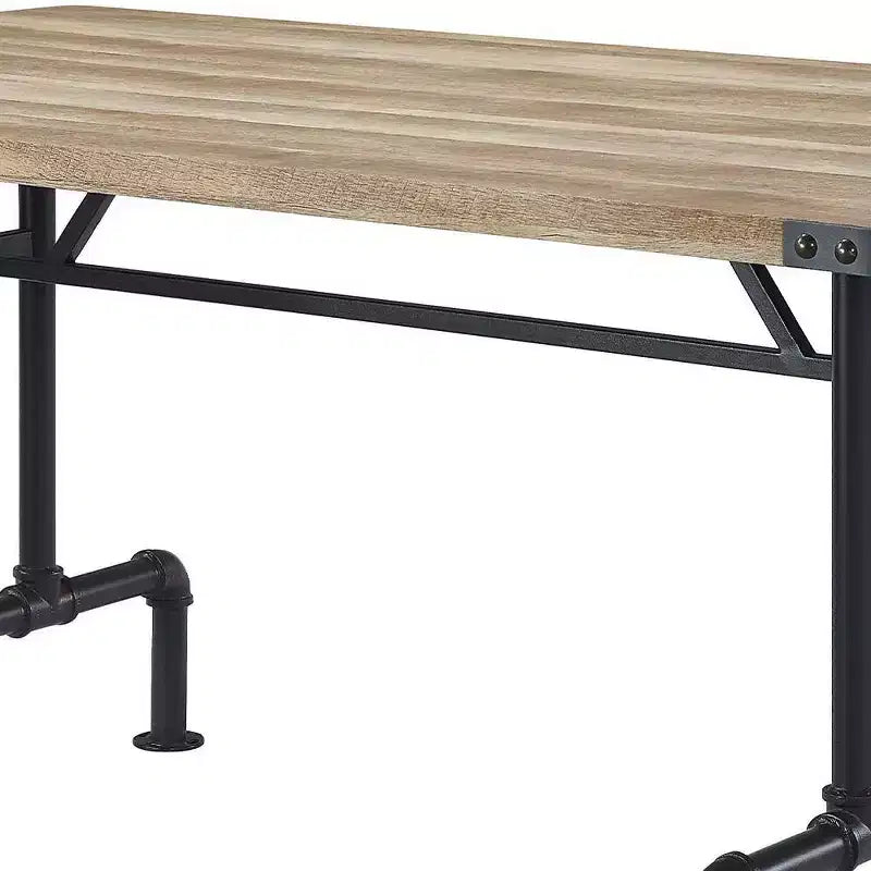 64" Dining Table, Oak and Sandy Black Finish, Industrial Farmhouse Style
