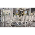 Table à manger 345 cm, finition perle antique, double pied central classique, 10 places, structure en résine