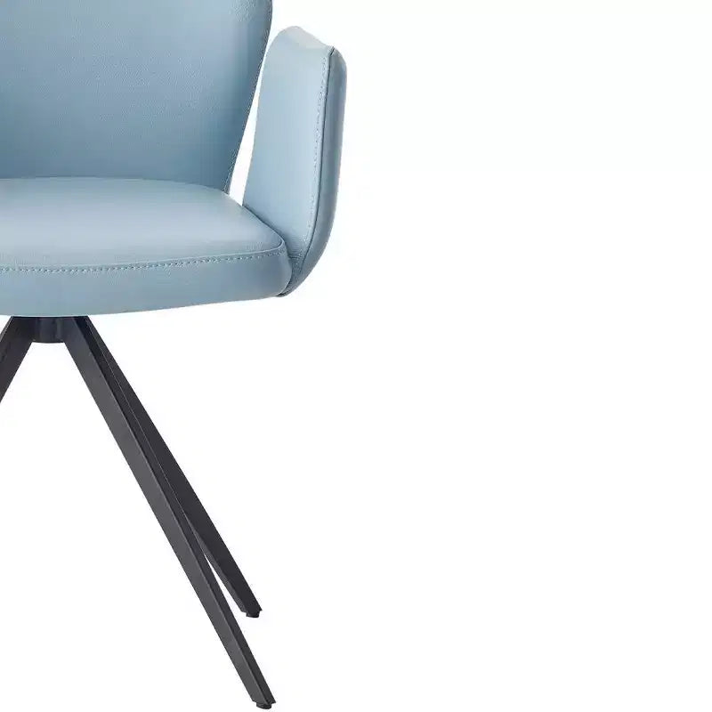 Fauteuil d'appoint pivotant en cuir bleu clair 60 cm, structure en métal noir
