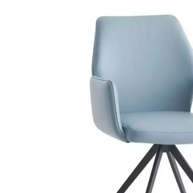 Fauteuil d'appoint pivotant en cuir bleu clair 60 cm, structure en métal noir