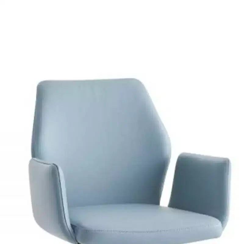 Fauteuil d'appoint pivotant en cuir bleu clair 60 cm, structure en métal noir