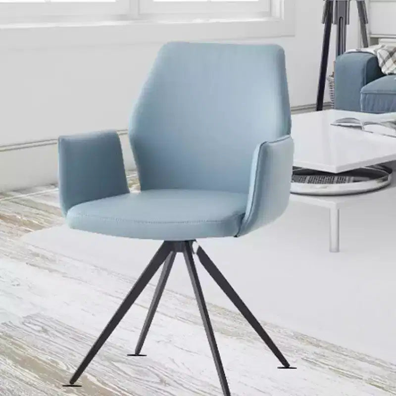Fauteuil d'appoint pivotant en cuir bleu clair 60 cm, structure en métal noir