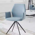 Fauteuil d'appoint pivotant en cuir bleu clair 60 cm, structure en métal noir