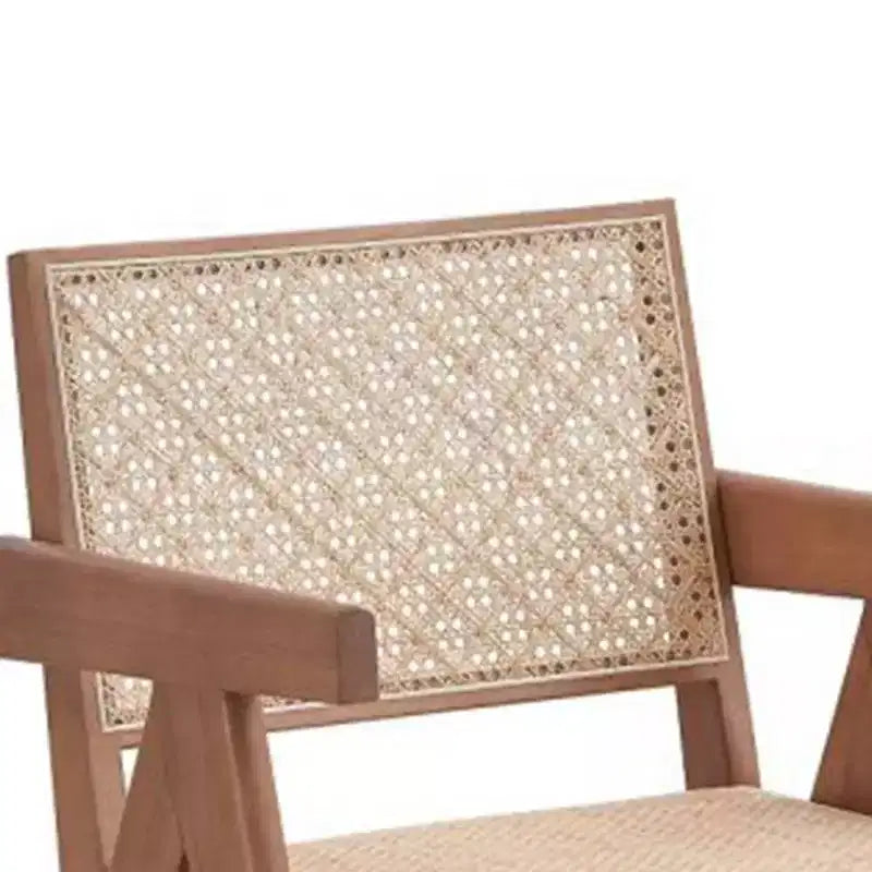 Fauteuil d'appoint en rotin 61 cm, finition naturelle, revêtement en cuir capitonné, cadre en bois composite