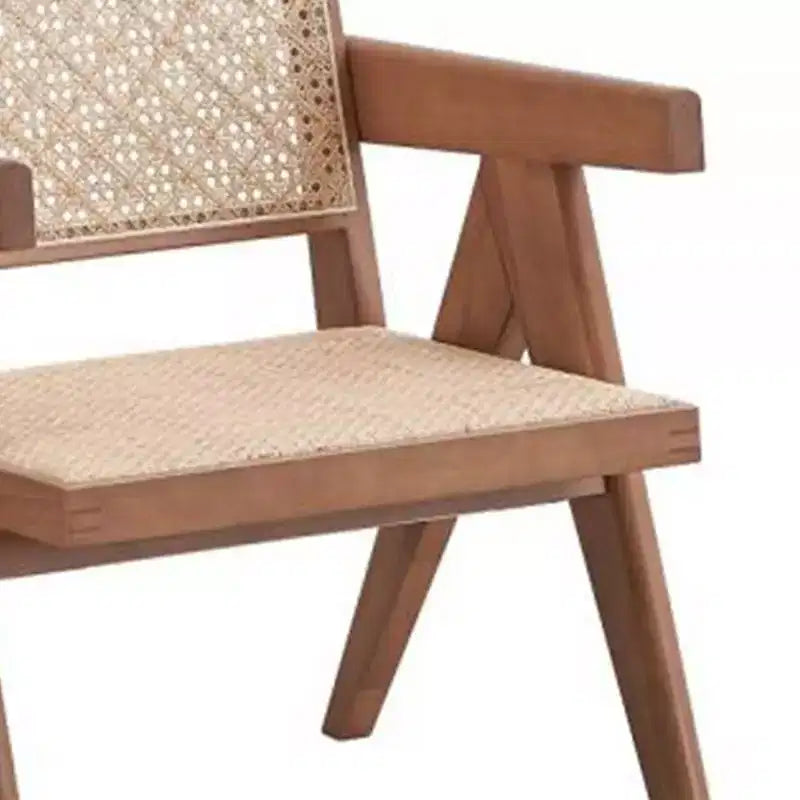 Fauteuil d'appoint en rotin 61 cm, finition naturelle, revêtement en cuir capitonné, cadre en bois composite