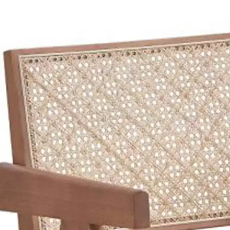 Fauteuil d'appoint en rotin 61 cm, finition naturelle, revêtement en cuir capitonné, cadre en bois composite