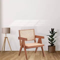 Fauteuil d'appoint en rotin 61 cm, finition naturelle, revêtement en cuir capitonné, cadre en bois composite