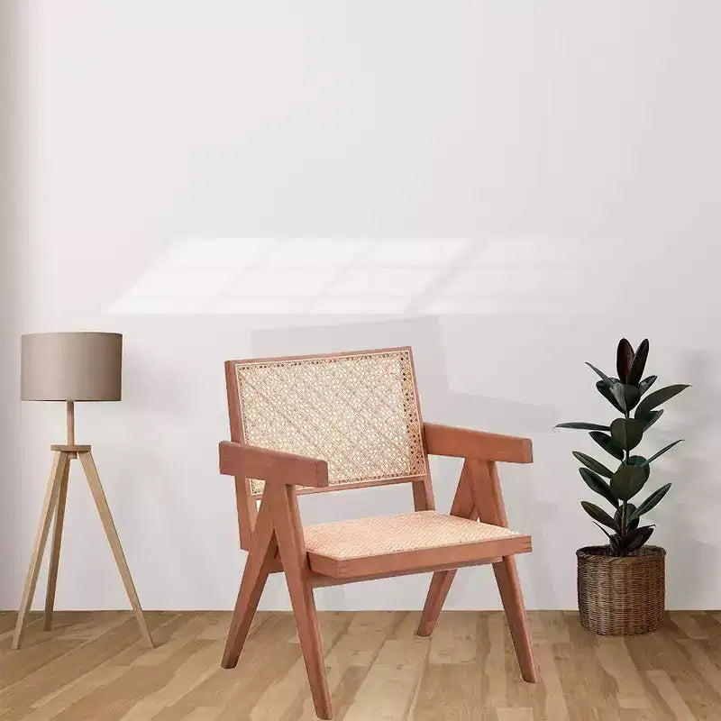 Fauteuil d'appoint en rotin 61 cm, finition naturelle, revêtement en cuir capitonné, cadre en bois composite