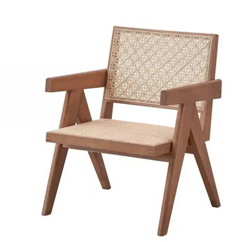 Fauteuil d'appoint en rotin 61 cm, finition naturelle, revêtement en cuir capitonné, cadre en bois composite