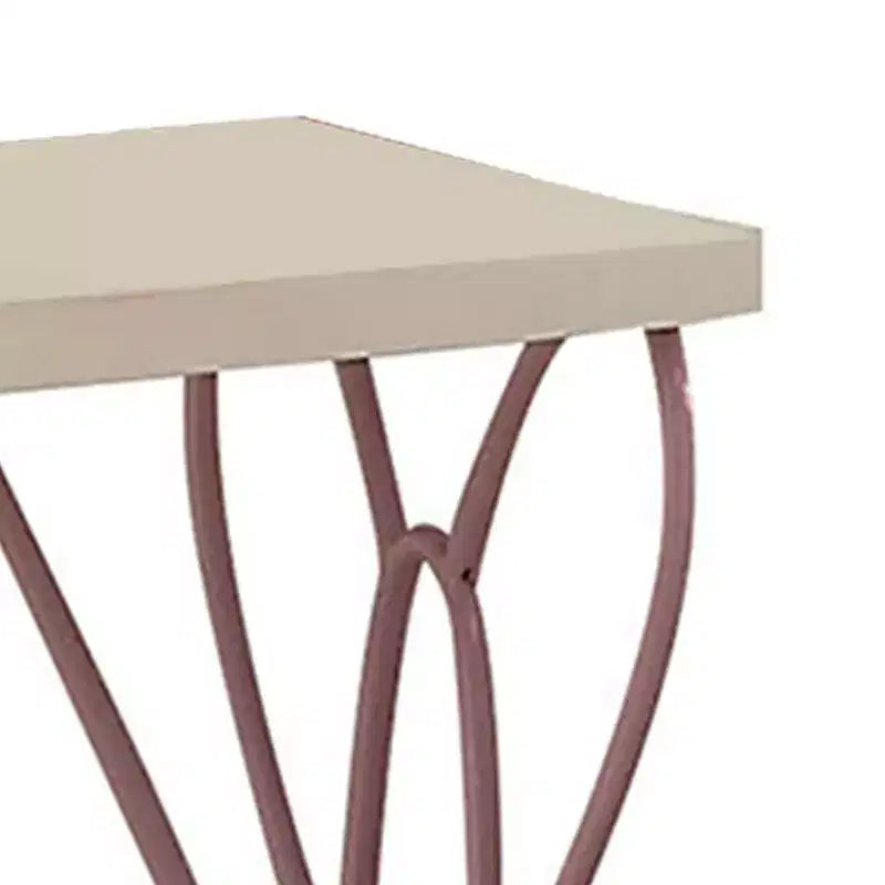 Table de chevet 22", blanc et violet clair, motif papillon, cadre en métal